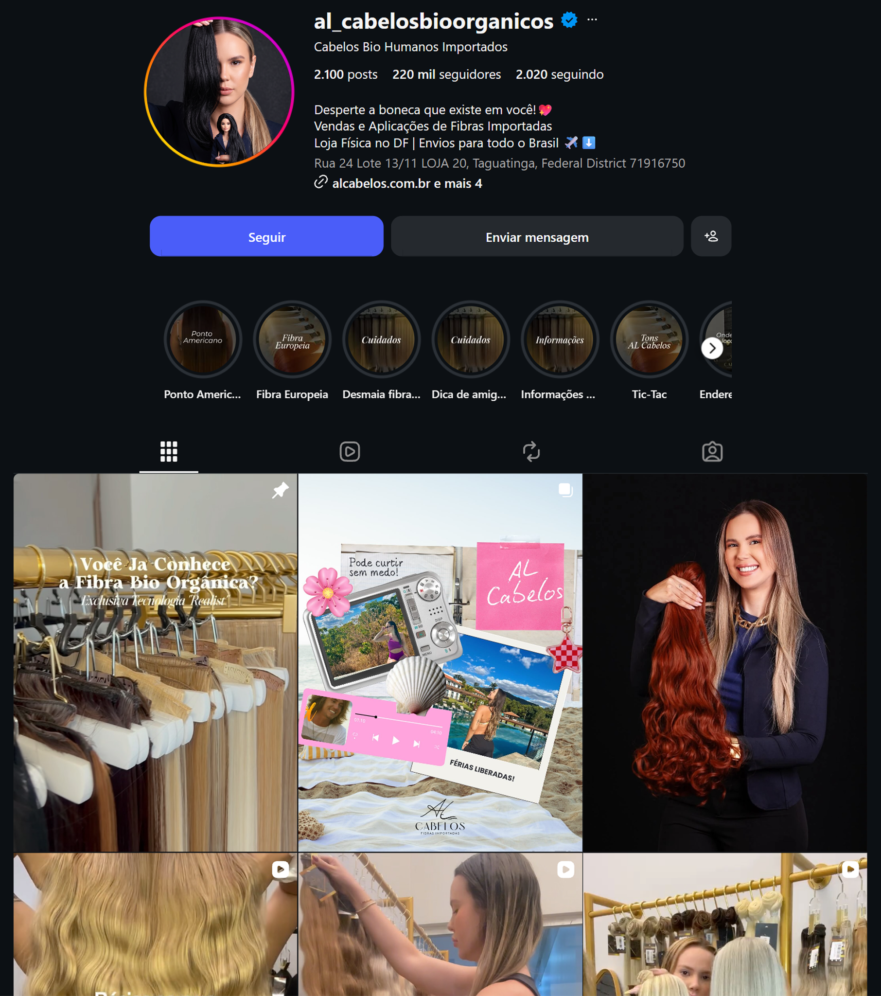 Simulação do perfil da Al Cabelos no Instagram com a nova foto